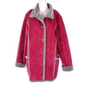 L.L. Bean Women Coat Faux Suede Fleece Button Front Size L